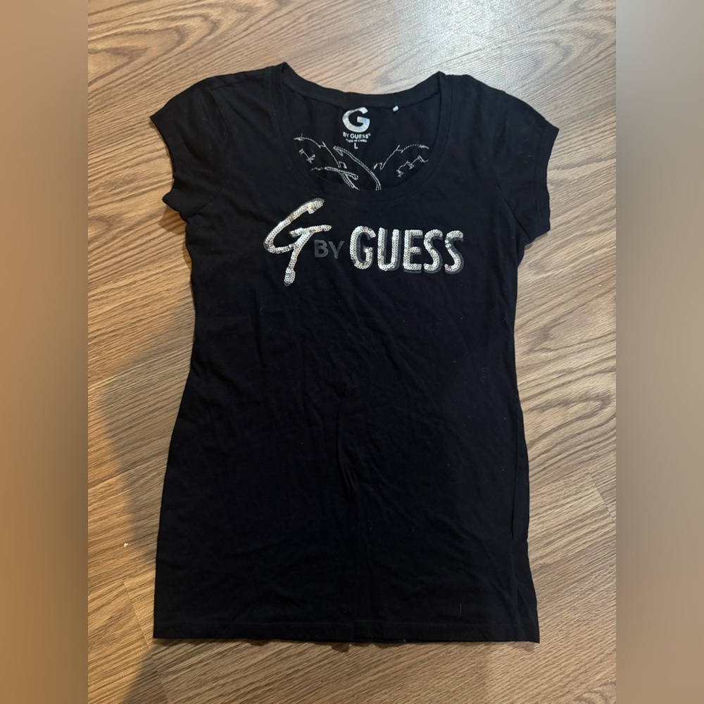 Guess Black Tee with Silver Accents